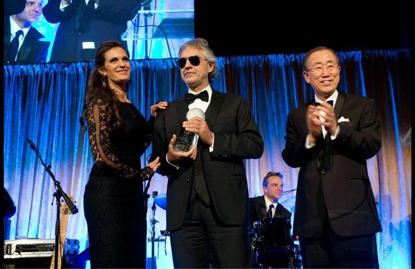 Matt on stage wtih Andrea Bocelli and Former UN Secretary General Ban Ki-moon