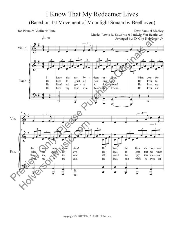 I Know That My Redeemer Lives / Moonlight Sonata - Sheet Music - 5 Licenses