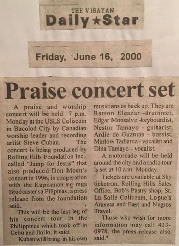Steve Kuban Concert in USLS Coliseum in Bacolod City, June 19, 2000 Monday at 7pm

