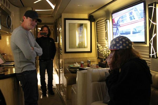 Carson Diersing performs for Brad Arnold on the tour bus of 3 Doors Down.