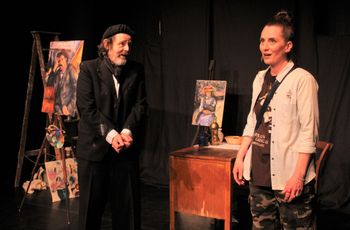 Cezanne (Mark Coleman) tells Nora (Elaine McKergow) to leave his 1900 studio
