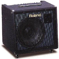 Depending on the size of the venue, we use a pair of Roland KC500 keyboard amps from front of house. These things can thump and they have casters...
