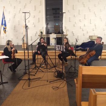 Recording string quartet at a church in Estonia
