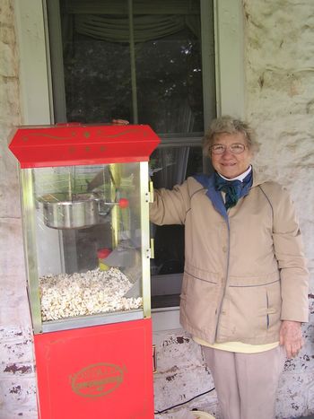 Elva at popcorn machine
