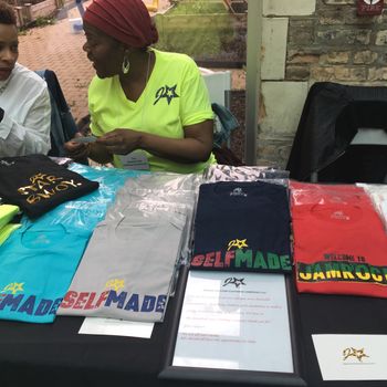 Out and about selling tees
