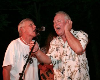 Reverend Billy, the host of Bill-a-Bash and Joseph singing "A Little Help From My Friends" with Ben Olson...
