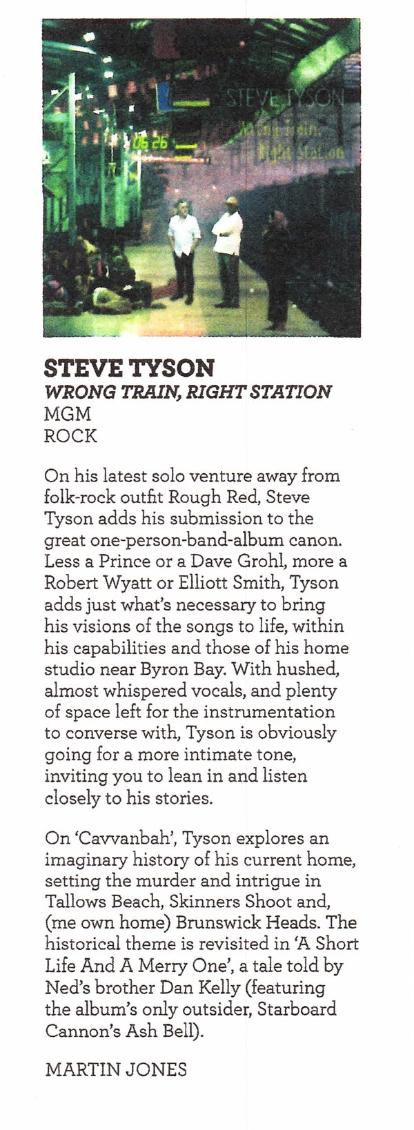 Review of WRONG TRAIN RIGHT STATION by Marty Jones, Rhythms Magazine, September 2017 issue