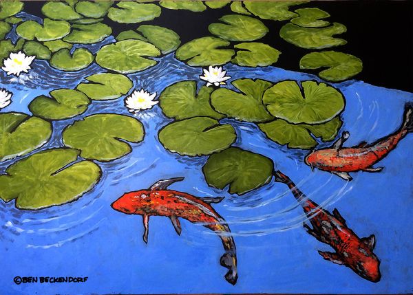 Koi Pond Giclee on Canvas by Ben B Beckendorf