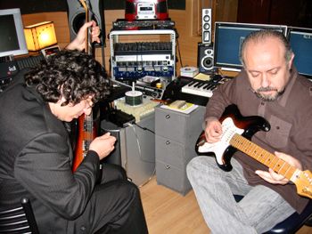 Chris Colby & Boudy Naoum - Tuning up before sharing the Groove in Boudy Naoum's Recording Studio. Beirut, Lebanon.
