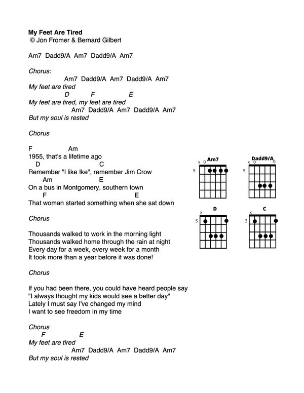 My Feet Are Tired - Lyrics with Chords as Sandy Plays Them