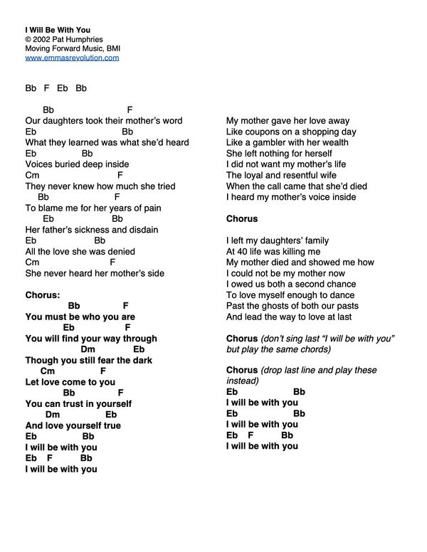 I Will Be With You - Lyrics with Chords in Bb