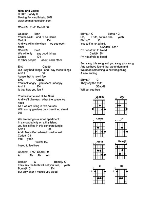 Nikki and Carrie - Lyrics with Chords in G