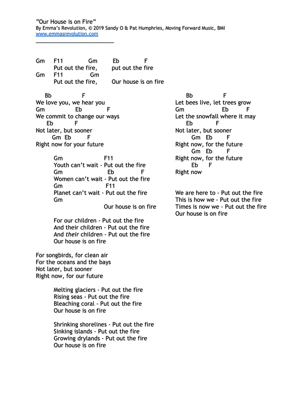 "Our House is on Fire" - Lyrics with Chords in G minor