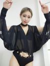 Female Singer / DJ Costume Sexy Deep V-Neck Chiffon Butterfly Sleeves Bodysuit