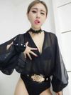 Female Singer / DJ Costume Sexy Deep V-Neck Chiffon Butterfly Sleeves Bodysuit