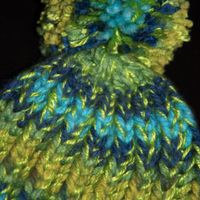 'Andonna' Kids Hat w/ Pompom - BLUE & GREEN