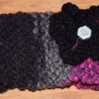 Charcoal/Pink Headband with Black Flower