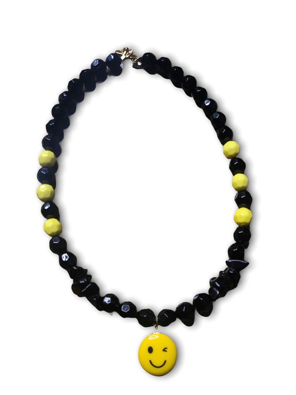 "Be Happy" with Black Obsidian Necklace 