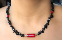 Black Obsidian with bamboo coral