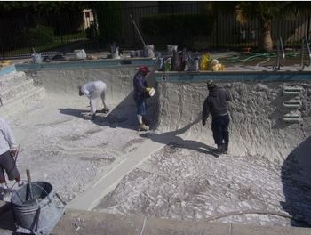 Application of new pool plaster for a commercial pool remodel.
