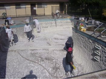 Application of new pool plaster for a commercial pool remodel.
