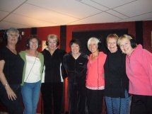 Recording session of the song "Gal Pals" with the "Gal Pal Sound." Saundy Brown, Judy McCoy, Margo Alexander, Lindy, Kathy Rex, Jean Vansandt, and Rhonda McHugh 2009
