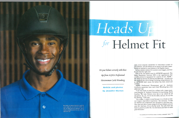 An excellent read on helmet fit for the AQHA Journal (hunter edition) 