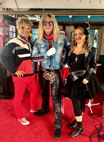 Stacey Anne as "Madonna" with "Rod Stewart" and "David Lee Roth," appearing at Shoreline Village's holiday concert series.
