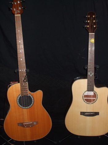 The Electric Acoustics: L- R: Ovation Bass & Takamine Guitar.
