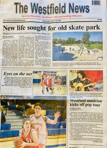 Isabel and The Whispers featured by THE WESTFIELD NEWS 3/22 page 1
