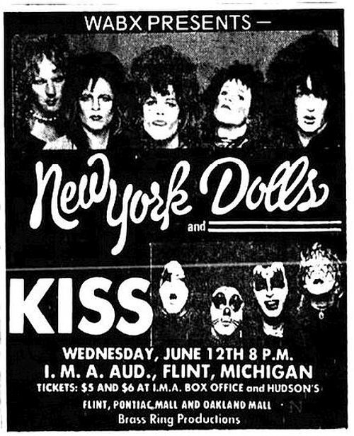 Concert Poster Kiss 1974 New York Dolls Fllint MI 