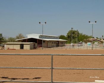 The middle arena with back show barn and dressage arena in the background
