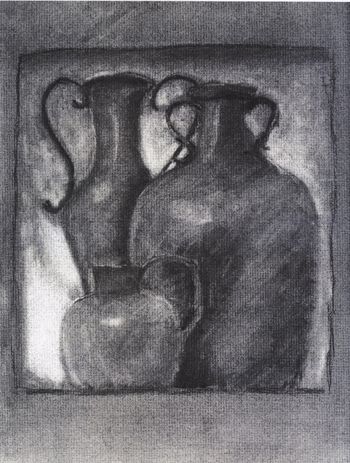 Chrissy Murray renders pots in charcoal. High School Book One | ARTistic Pursuits
