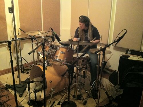 DG making a "drum face" in the studio