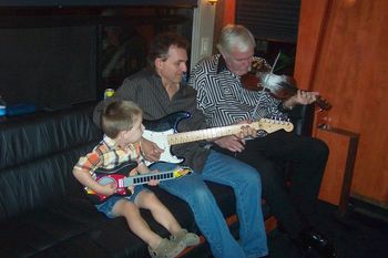 Tricia's son Jayson with Tony and Tommy Cordell jammin on the Calhoun Twins' tourbus. Oct 2009
