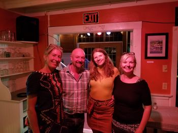 With sweet server Sarah, Robie, and Annabelle at the beautiful Port Grocer, September 2018
