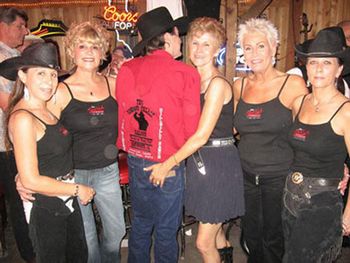 2007 - Here's some friends at the Cowboy Palace in Chatsworth, CA sporting our
'Doo-Wah Fashion Wear' and owners Billy and Margery showing off Billy's custom
embroidered Hillbilly Ranch/DW Riders western shirt. This is the one club you can
dance to live country music 7 nights a week and the only place you can order up
