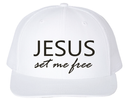 JESUS SET ME FREE EMBROIDERED BASEBALL HAT (White)