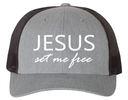 JESUS SET ME FREE EMBROIDERED BASEBALL HAT (Grey/Black)