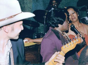 On stage at Eli's with James Brown and Dianne Swann (1992)

