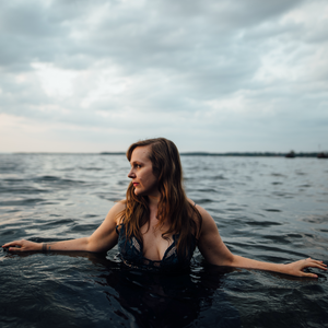 Americana musician Sarah King in the middle of Lake Champlain