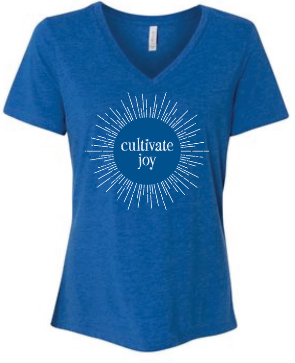 Cultivate Joy V-neck t-shirt - blue *Fan favorite*