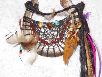One of two dream catchers made for my friend Susie in California. She lost her filly Rouge (a red Friesian filly) and the dream catcher has Rouge's hair, plus the sire and dam's hair. Made in January 2014
