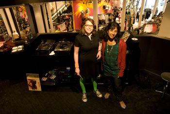 DJ White Whine and I spin vinyl at Topshop photo by Jasper Patch
