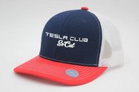 Tesla Club- SoCal Trucker Hat Blue Front- Red Visor- White Back