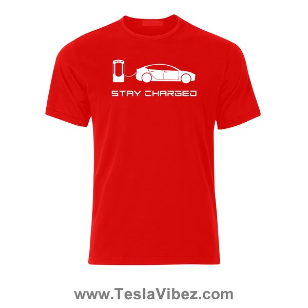 "Stay Charged" Model 3 T Shirt - Red- CLEARANCE