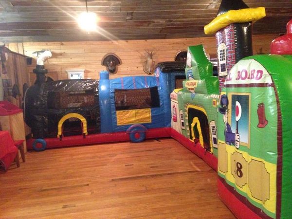 We fit a very large bounce house inside our restaurant seating area for several kids birthday parties! Everyone had a blast. Contact Jerry to schedule your birthday party with us today (864) 918-2726.