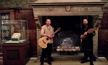 LMB played live at Morgan Library & Museum in front of the "Dragon Fireplace" - extremely rare & complete Gutenberg Bible to John's right!

