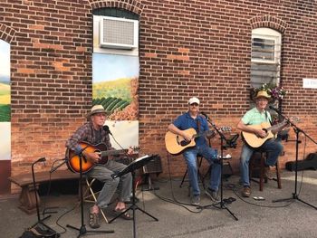 Playing at Roots in Bluffton, OH. left to right,  Charlie Saylor, Eric Shelllenbarger, Bob Beer 6/16/21.
