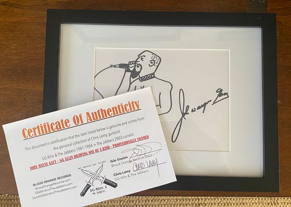 Authentic John Wayne Gacy drawing of GG Allin Framed